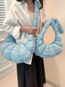 Fashion Summer Folded Clouds Design Women’s Crossbody Bag Ostrich Pattern Cotton Fabric Lightweight Large Capacity Zipper