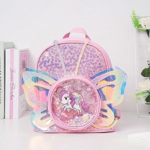 Trendy Children’s Bags Cute Cartoon Unicorn Iridescent Laser Effect Butterfly Wings Small Double-Shoulder Zipper Polyester
