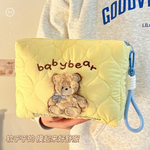 Factory Direct Sale Cute Bow Polyester Travel Makeup Bag Women Large Capacity Portable Suitable Outdoor Use Small Lightweight