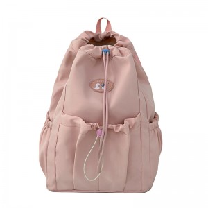 Fresh Simple Color Double-Shoulder Bag Cute Female Students Large Capacity School Use Waterproof Nylon Backpack Zipper Campus