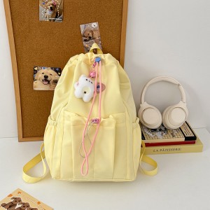 Fresh Simple Color Double-Shoulder Bag Cute Female Students Large Capacity School Use Waterproof Nylon Backpack Zipper Campus