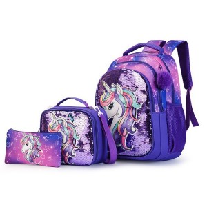 Unicorn Schoolbag New Design Unisex Grades 1 2 3 3-Set Package Nylon Zipper Reduce Weight Protect Spine Children’s Backpack