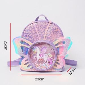 Trendy Children’s Bags Cute Cartoon Unicorn Iridescent Laser Effect Butterfly Wings Small Double-Shoulder Zipper Polyester