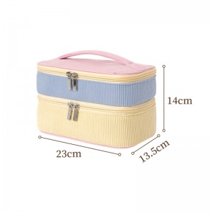 New Double-layer Makeup Bag – Corduroy Travel-style Partitioned Makeup Brush Storage Bag – Hand-held Large Capacity Toiletry Bag