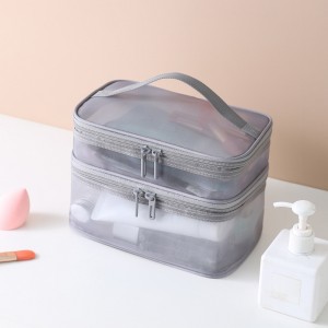 New Style Polyester Mesh Bow Pattern Zipper Closure Large Capacity Double-Layer Transparent Travel Makeup Storage for Bag