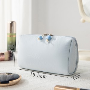 New Minimalist Bow Design Zipper Closure Divided Makeup Bag Large Capacity Solid Color Portable Pen Case for Commuting Storage