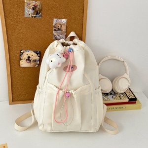 Fresh Simple Color Double-Shoulder Bag Cute Female Students Large Capacity School Use Waterproof Nylon Backpack Zipper Campus