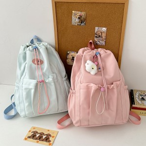 Fresh Simple Color Double-Shoulder Bag Cute Female Students Large Capacity School Use Waterproof Nylon Backpack Zipper Campus