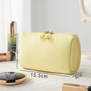 New Minimalist Bow Design Zipper Closure Divided Makeup Bag Large Capacity Solid Color Portable Pen Case for Commuting Storage