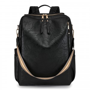 Women’s Double-Shoulder Vintage-Style Backpack Multi-Functional Travel Bag Water-Proof PU Leather Retractable Strap Zipper