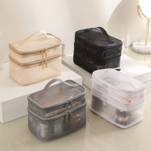 New Style Polyester Mesh Bow Pattern Zipper Closure Large Capacity Double-Layer Transparent Travel Makeup Storage for Bag
