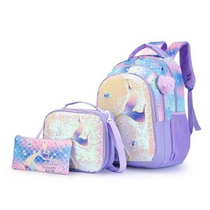 Unicorn Schoolbag New Design Unisex Grades 1 2 3 3-Set Package Nylon Zipper Reduce Weight Protect Spine Children’s Backpack