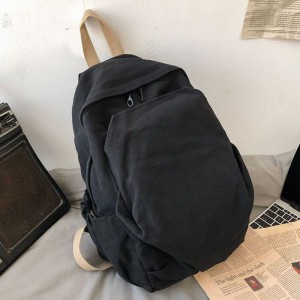 Canvas Schoolbag New Model Large Capacity Waterproof Zipper Closure for Junior High College Students Women’s Double-Shoulder