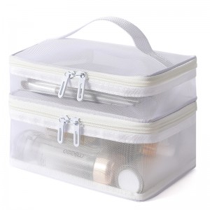 New Style Polyester Mesh Bow Pattern Zipper Closure Large Capacity Double-Layer Transparent Travel Makeup Storage for Bag
