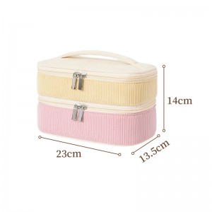 New Double-layer Makeup Bag – Corduroy Travel-style Partitioned Makeup Brush Storage Bag – Hand-held Large Capacity Toiletry Bag