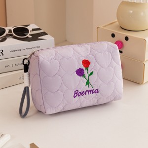 Handheld Travel Makeup Bag with Large Capacity Polyester Material Bow Pattern Zipper Closure Simple Style for Outdoor Use