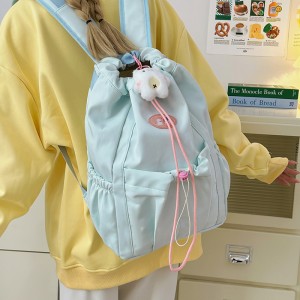 Fresh Simple Color Double-Shoulder Bag Cute Female Students Large Capacity School Use Waterproof Nylon Backpack Zipper Campus
