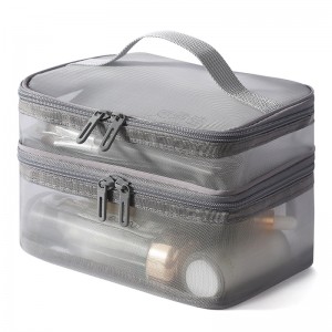 New Style Polyester Mesh Bow Pattern Zipper Closure Large Capacity Double-Layer Transparent Travel Makeup Storage for Bag