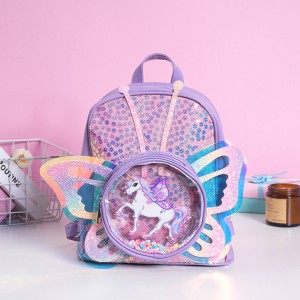 Trendy Children’s Bags Cute Cartoon Unicorn Iridescent Laser Effect Butterfly Wings Small Double-Shoulder Zipper Polyester